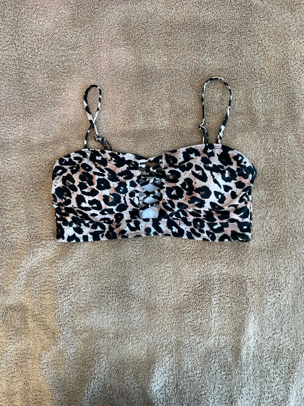 Leopard Print Lace-Up Swim Top Size L